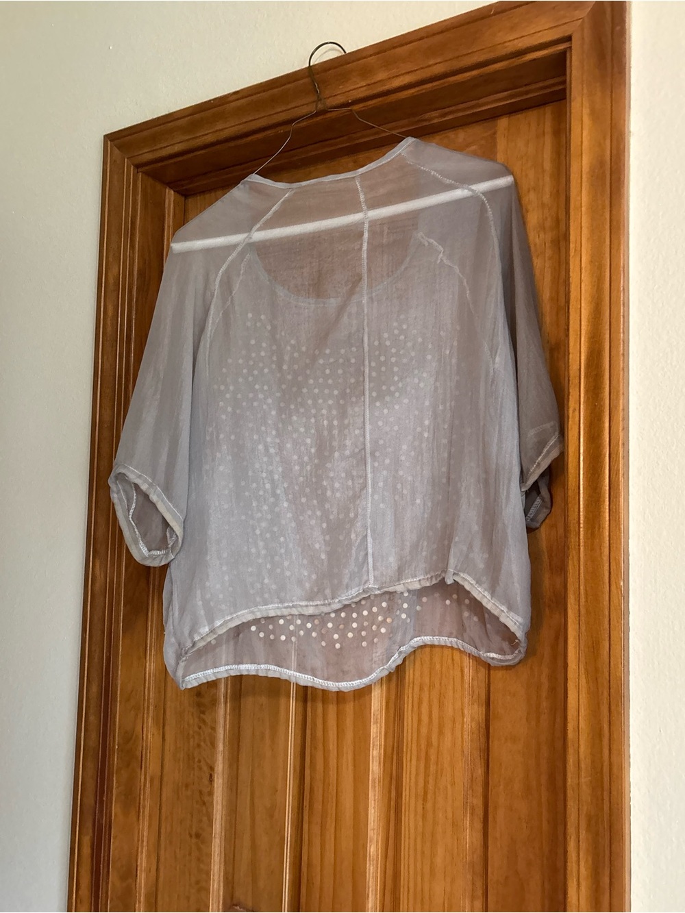 Sheer Gray Studded Women's Blouse - Lightweight Layering Top - Picture 5 of 11